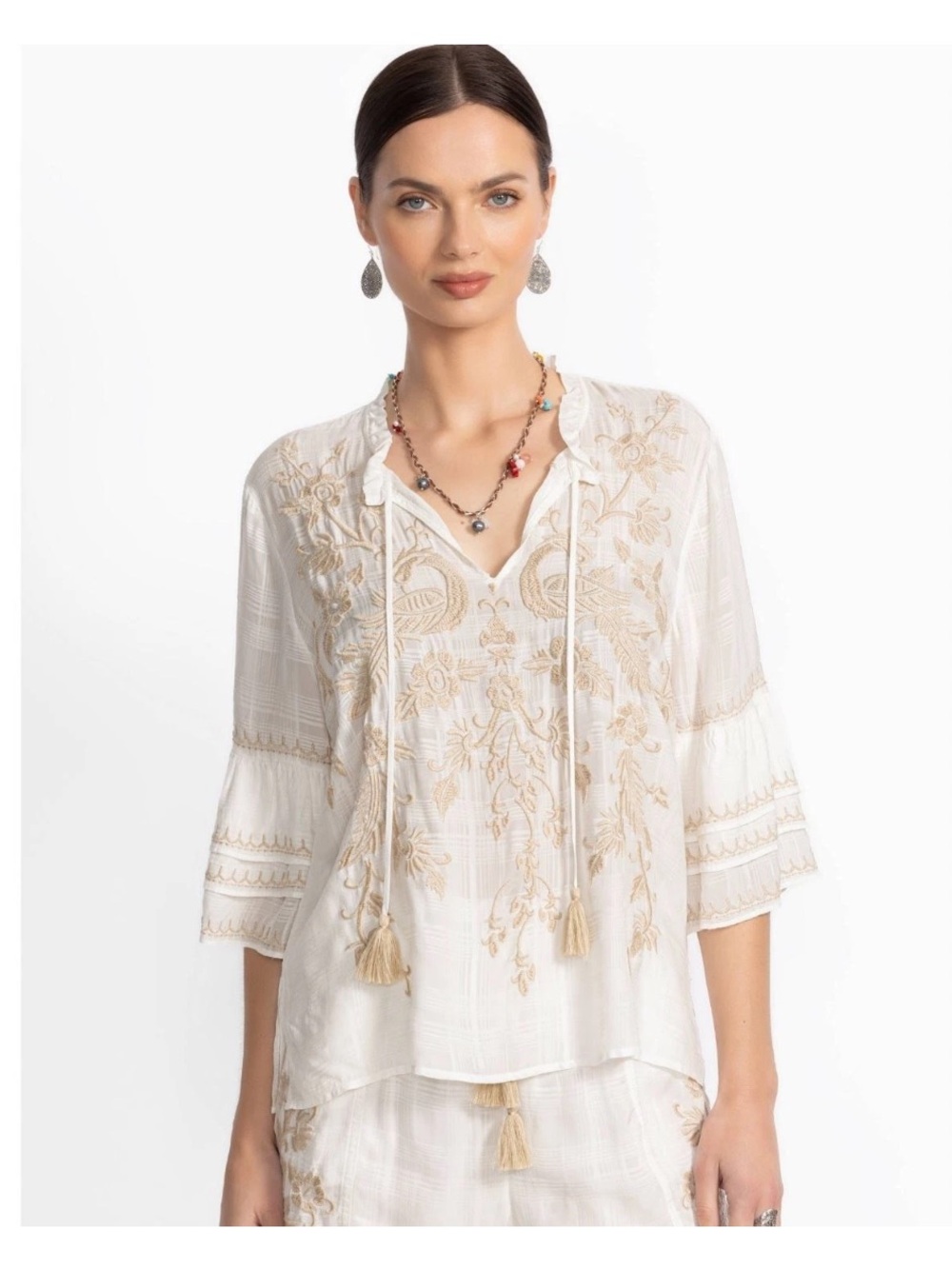 Johnny Was Ruffle Sleeve Embroidered Blouse Womens Size XL